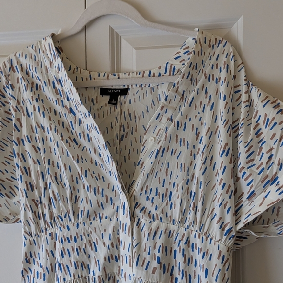 Alfani White Midi Dress with Blue Pattern Size 18 - Picture 3 of 5